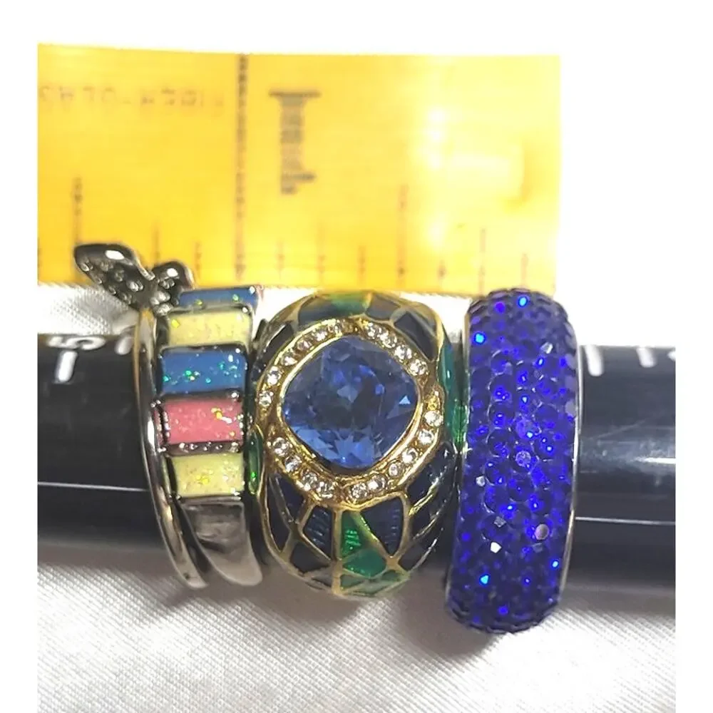 Womens Ring 4 Pc Lot Size 7.25 7 Bands Statement Butterfly Enamel Rhinestones